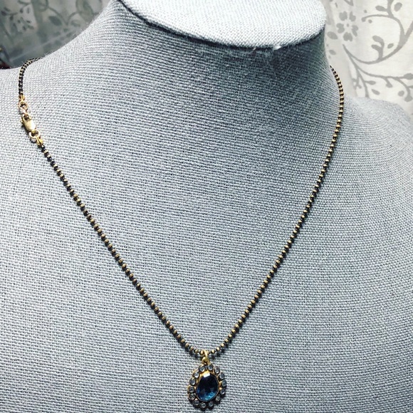 Blue Spinal & white sapphire black gold necklace